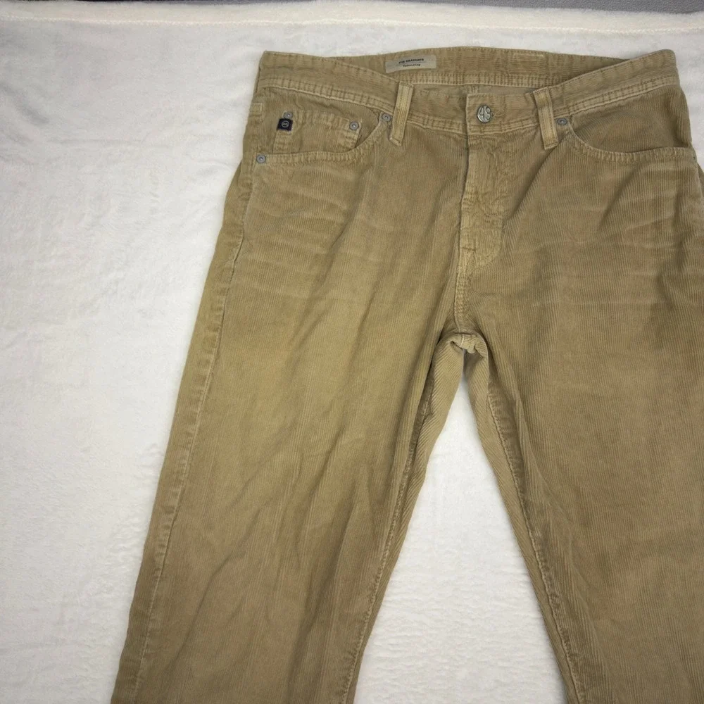 AG Adriano Goldschmied Graduate Corduroy Pants Mens 32x34 Tan Khaki Tailored Leg